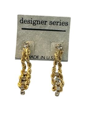 Designer Series Teardrop Rope Drop Dressy Gold-Tone Earrings Cubic Zirconia